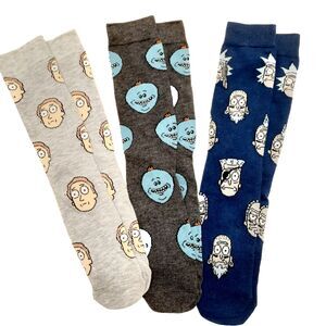 Rick and Morty Men's 3-Pair Crew Socks Blue/Dark Gray/Light Gray Size 6-12 NWOT
